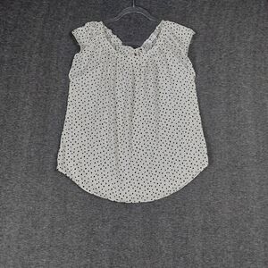 LC LAUREN CONRAD WOMENS WHITE BLACK POLKADOT TIE NECK BLOUSE SIZE MEDIUM